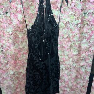 Banjul Black Sequin Backless Dress